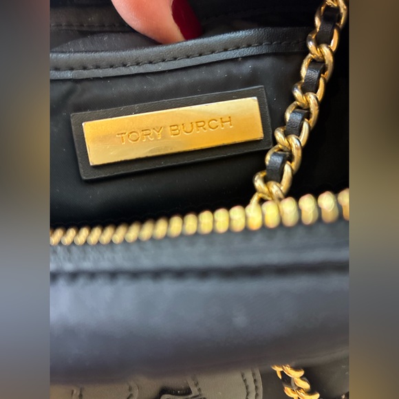 Tory Burch Small Ella Chain Crossbody Bag in black nylon. - Picture 8 of 11